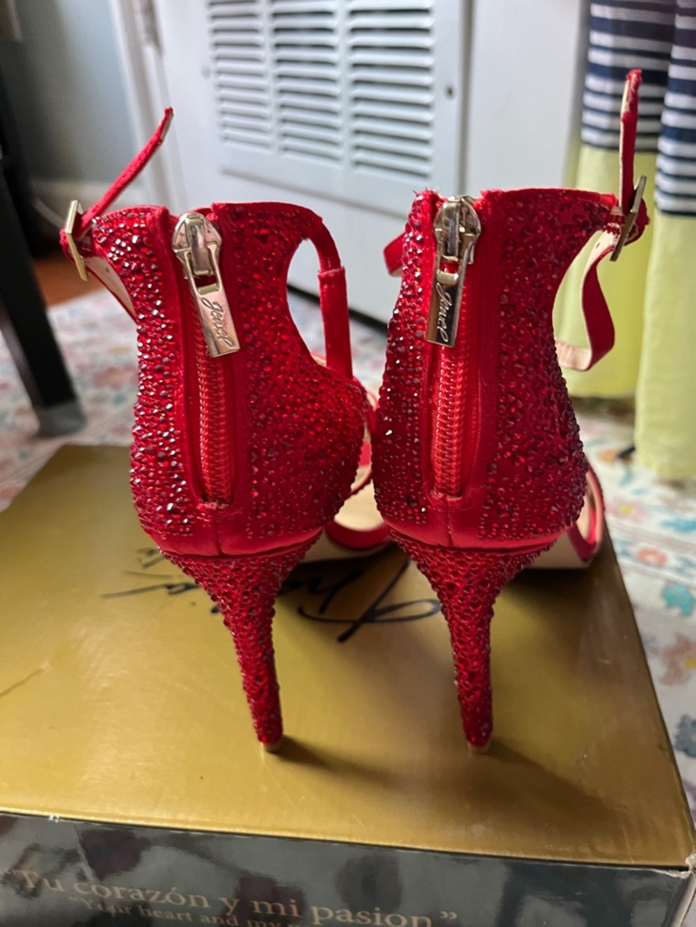 Red Embellished High Heel Sandals